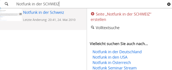 Neue Seite über Suchfeld erstellen