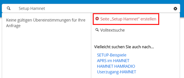 Neue Seite über Suchfeld erstellen